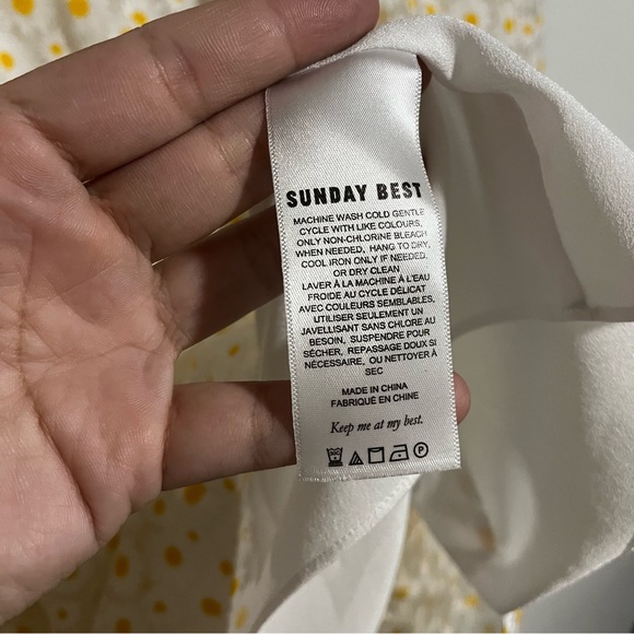 Aritzia Sunday Best Bonita Daisy print yellow white babydoll dress Large - Picture 9 of 10